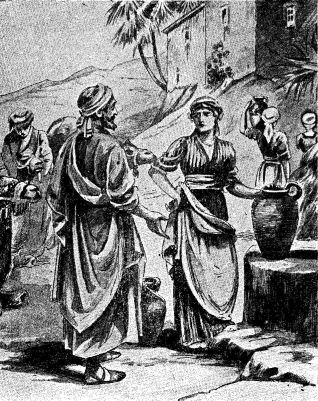 Meeting of Eliezer and the maiden who became Jacob's mother.