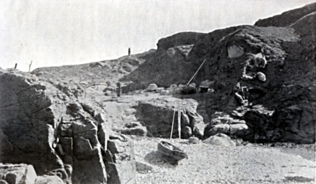 EPERQUERIE BAY. Showing the bluff from which the men of SARK fired down on the men of HERM as they landed the boats.