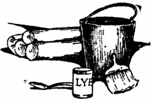 bucket, brush, wood and lye