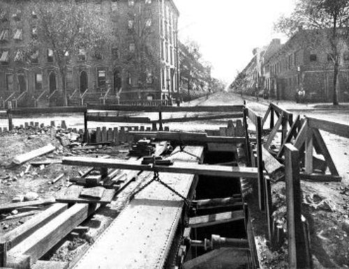 SPECIAL RIVETED RECTANGULAR WATER PIPE, OVER ROOF OF SUBWAY AT 126TH STREET AND LENOX AVENUE