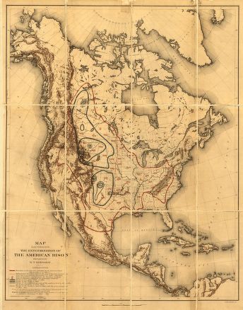 MAP ILLUSTRATING THE EXTERMINATION OF THE AMERICAN BISON PREPARED BY W. T. HORNADAY.