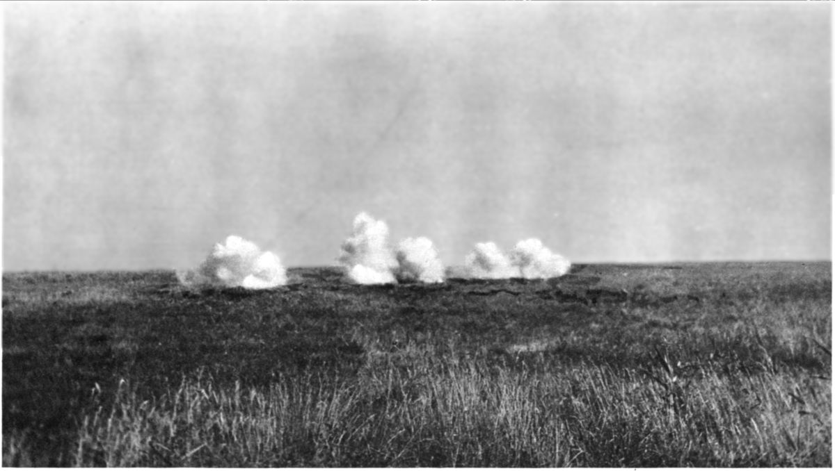 HAND-GRENADES SHOT FROM A GUN!--AARSEN GRENADES BURSTING IN THE OPEN.