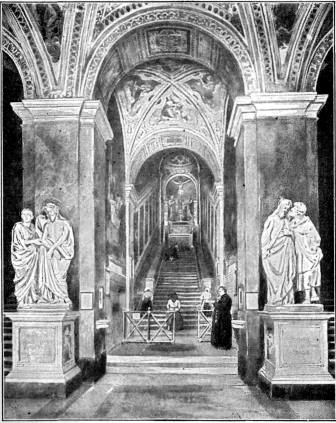 THE FAMOUS SACRED STAIRWAY IN ROME  Here Luther, climbing the stairway on his knees, heard the message, "The just shall live by faith."