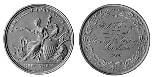 Silver medal won by Mr. Hussey with the Reaper at New York in 1852