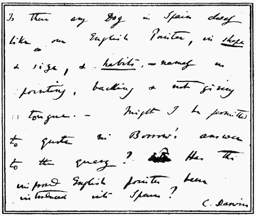 FACSIMILE OF A COMMUNICATION FROM CHARLES DARWIN TO GEORGE BORROW.