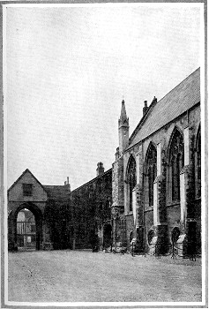 THE ERPINGHAM GATE AND THE GRAMMAR SCHOOL, NORWICH  We pass through the Erpingham Gate direct to the Cathedral, the Grammar School being on our left. Here it is on our right. Facing the school is a statue of Lord Nelson, who was at school here about 1768-70. Borrow was at school here 1816-18.