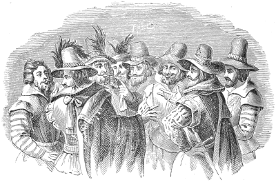 The Gunpowder Conspirators, from a print published immediately after the discovery. Shows the Beards in Fashion in 1605.