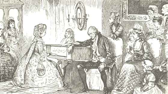 “The Music of the Past.”  From “Punch’s Almanack,” 1877.  Drawn by George du Maurier; engraved by Swain