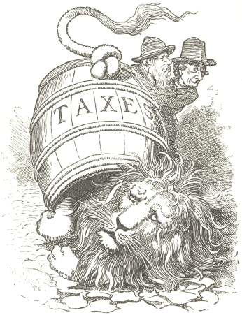 Lion and Tub.  From “Punch’s Pocket-Book,” 1879.  Drawn by Linley Sambourne; engraved by Swain