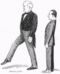 STEPS TOWARD EFFICIENCY. Horace, the Butler (MR. C. V. FRANCE) lengthens his stride in obedience to Alexander Y. Hedge (MR. DONALD CALTHROP).