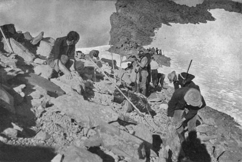 Climbers preparing for a night at Camp Muir.