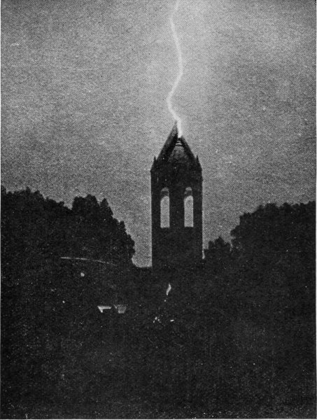 Lightning Flash Striking Building.