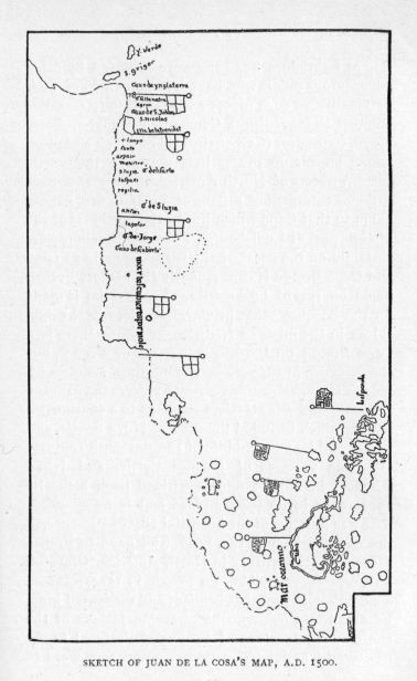 Sketch of Juan de la Cosa's map, A.D. 1500.