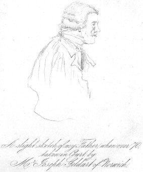 A slight sketch of my Father, when over 70, taken in Court by Mr. Joseph Geldart of Norwich