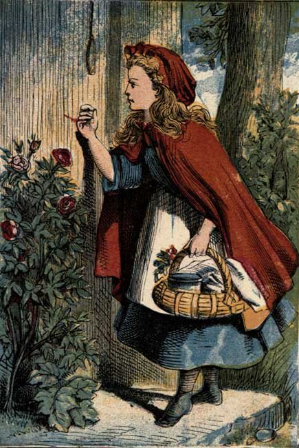 RED RIDING HOOD AT HER GRANDMOTHER'S DOOR.