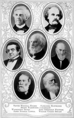 Oliver Wendell Holmes, Nathaniel Hawthorne, Henry Wadsworth Longfellow, Washington Irving, John Greenleaf Whittier, James Russell Lowell, William Cullen Bryant Portraits