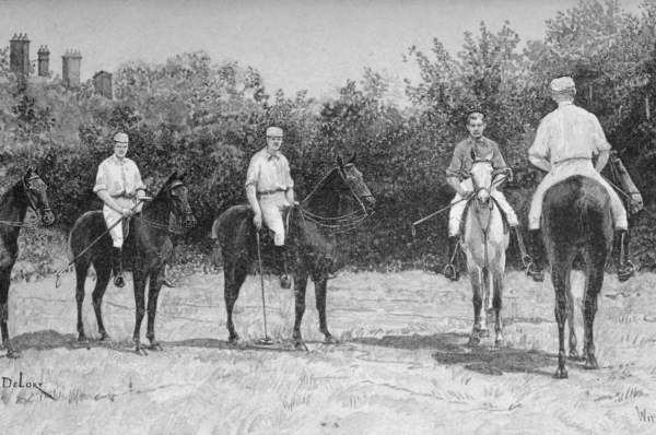 A group on polo players on their ponies.