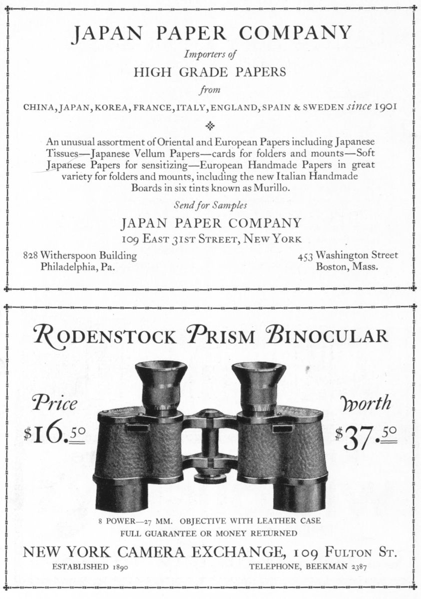 Advertisements: Japan Paper Company, New York Camera Exchange