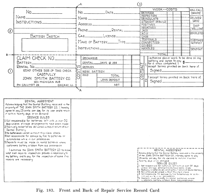 Fig. 183 Front & Back of the Battery Service Card