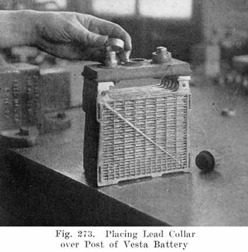 Fig. 273 Placing lead collar over post of Vesta battery