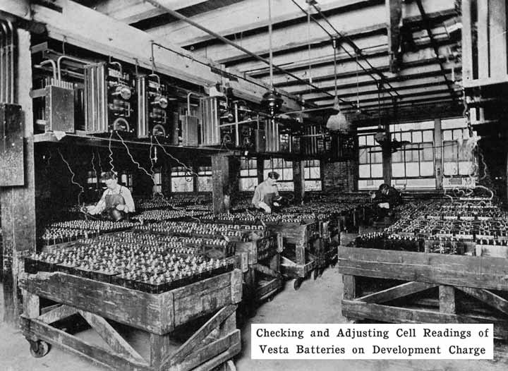 Photo: Checking and adjusting cell readings of Vesta batteries on development charge