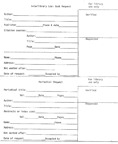 Sample worksheets for interlibrary loans