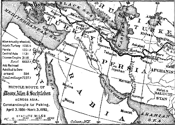 BICYCLE ROUTE OF Messrs. Allen & Sachtleben ACROSS ASIA.