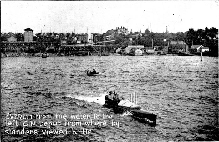 Everett from the water. To the left G. N. Depot from where bystanders viewed battle.