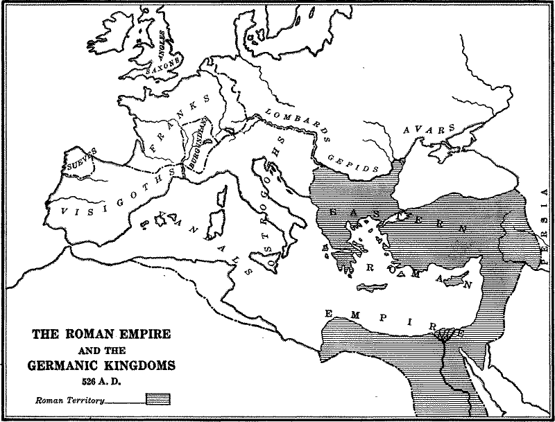 The Roman Empire and the Germanic Kingdoms in 526 A. D.