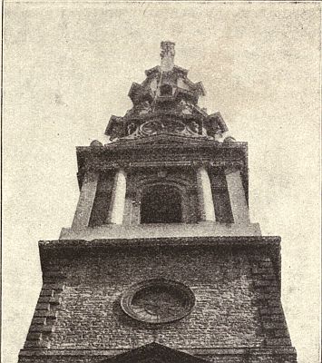 LOOKING FROM THE GROUND UPWARD AT ST. PAUL'S SPIRE, BROADWAY, NEW YORK CITY.