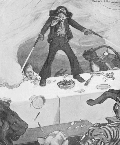 THE EX-PIRATE JUMPED UPON THE TABLE AND FIRED.