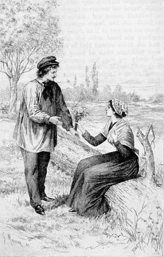 "She Proffered to Rodolph the Bouquet" Etching by Mercier, after the drawing by Frank T. Merrill