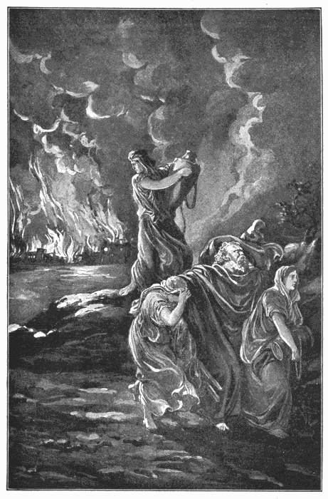 Lot Fleeing From Sodom. "Turning the cities of Sodom and Gomorrah into ashes." 2 Peter 2:6. Illustration.