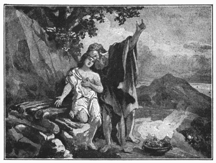 Abraham Offering Up Isaac. "God so loved the world, that He gave His only begotten Son." John 3:16. Illustration.