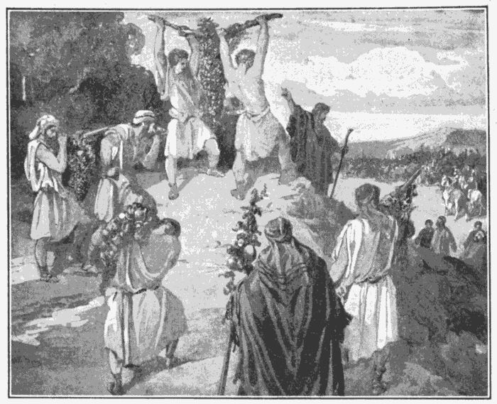 Return Of The Spies. "The land ... floweth with milk and honey; and this is the fruit of it." Num. 13:27. Illustration.