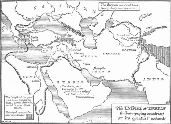 Map: The Empire of Darius (tribute-paying countries) at its greatest extent
