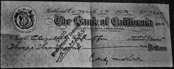 Fac-simile of Check I Received from Attorneys for Sisters of Charity, as Payment for Thirty-one Years' Service Rendered to Them.