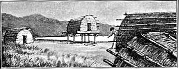 AINU HUTS AND STOREHOUSES ON KUTCHARO LAKE