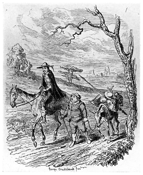 DON QUIXOTE AND SANCHO RETURNING HOME. From "The History and Adventures of the Renowned Don Quixote," 1833.