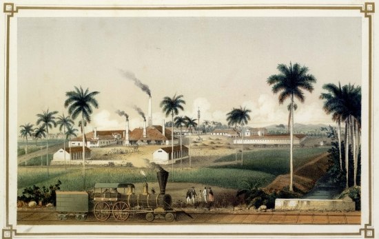 Dibujado y litogrdo por Edo LAPLANTE  publicado por L. Marquier y Laplante Obra-pia nº 121-1/2 Habana  Litografía del L. MARQUIER.  INGENIO ACANA  Propiedad del Sor. Dn. J. EUSEBIO ALFONSO.