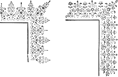 Figs. 85 and 86—Two designs in gold for squares.