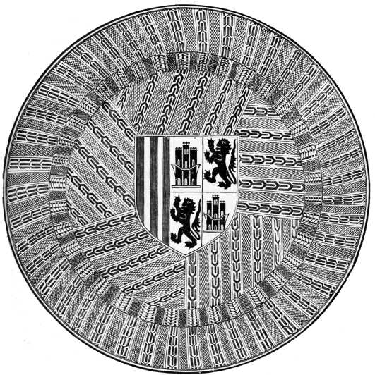 SALVER, DIAPERED IN GOLDEN LUSTRE, WITH THE SHIELD OF ARAGON, LEON, AND CASTILE. HISPANO-MORESCO. 15TH OR 16TH CENTURY. SOUTH KENSINGTON MUSEUM.