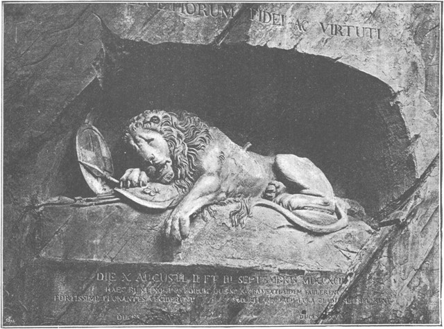 THE LION OF LUCERNE.  (From a photograph of the original.)