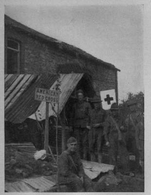 OUR RED CROSS AT THE FRONT A typical A. R. C. dugout just behind the lines