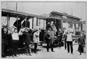 Photograph from Henry Ruschin STREET TRAM AS FREIGHT CARRIER As horses and motor fuel became scarce the street traction systems were given over part of each day to transporting merchandise.