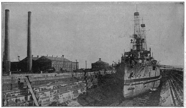 Battleship in dry dock