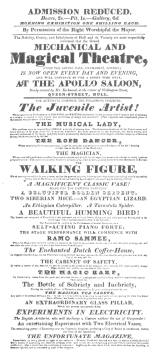 Programme used by Mr. Schmidt in 1827, when he had possession of the writing and drawing figure. From the Harry Houdini Collection.