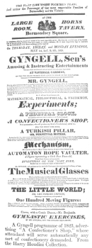 A Gyngell programme of 1823, advertising “A Confectioner’s Shop,” whose attendant will serve automatically any sort of confectionery demanded. From the Harry Houdini Collection.