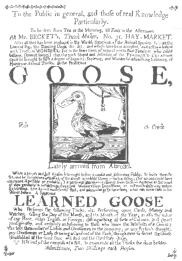 Rare poster announcing the performance of the learned goose, one of the first of the second-sight animal artists. Traced from the original poster in the British Museum by the author.