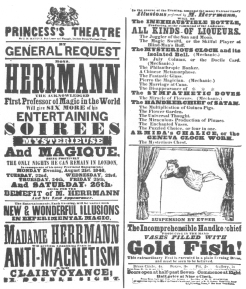 A Compars Herrmann programme of 1848 in which suspension is featured. From the Harry Houdini Collection.